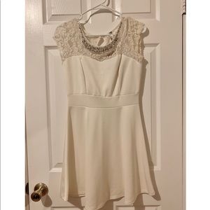 White sparkly collar, fit and flared dress
